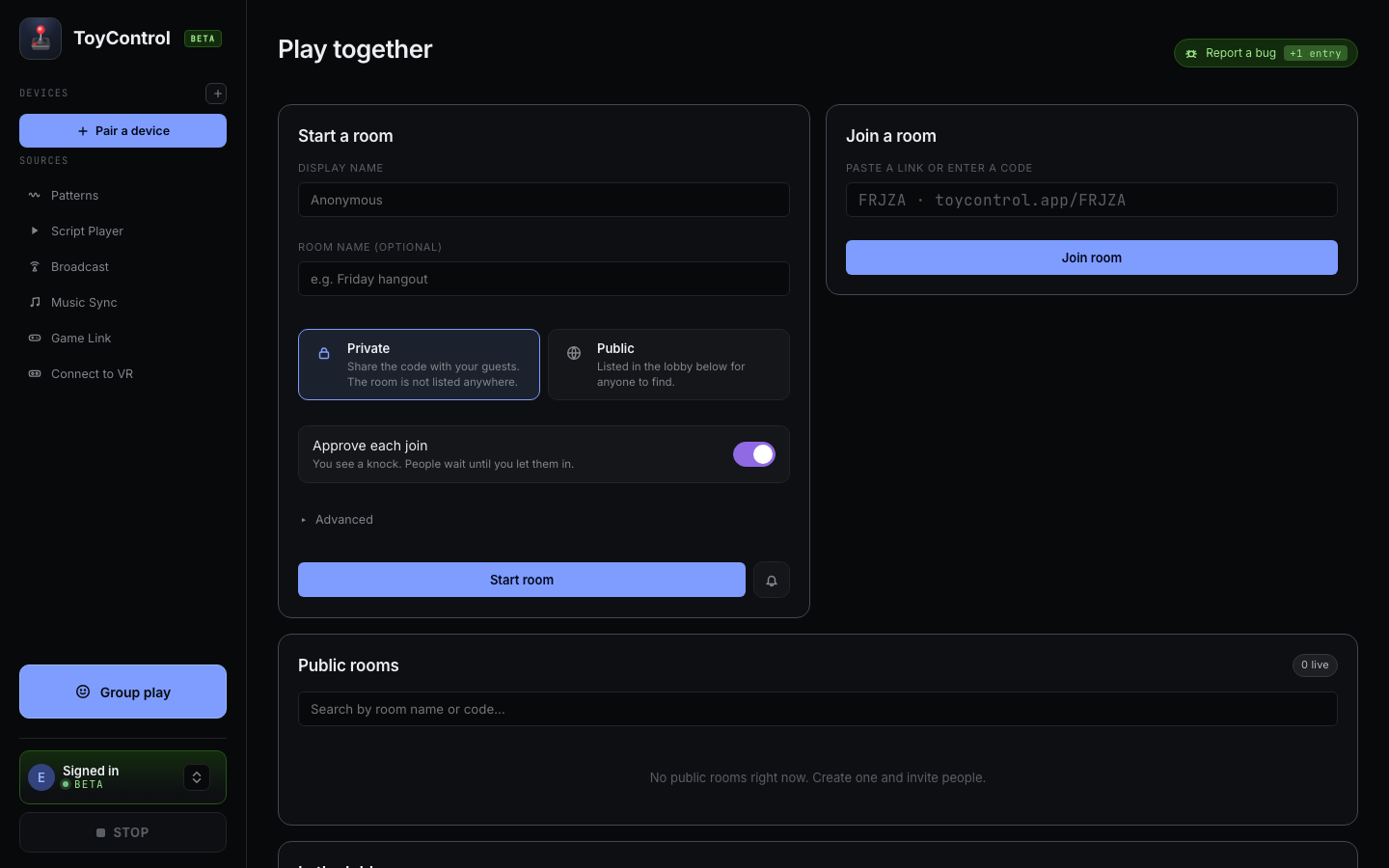 Group play lobby with several people available