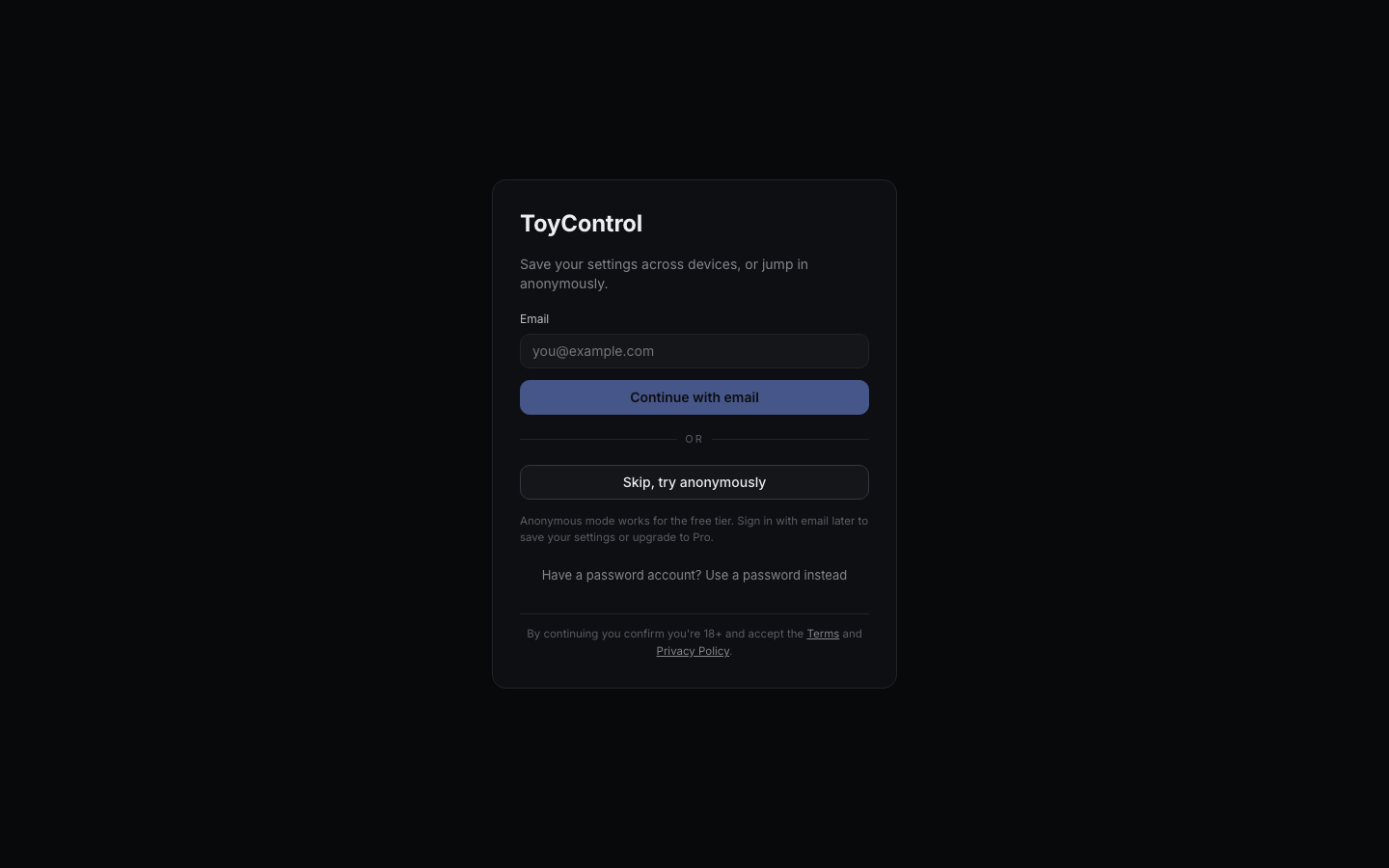 ToyControl pricing page