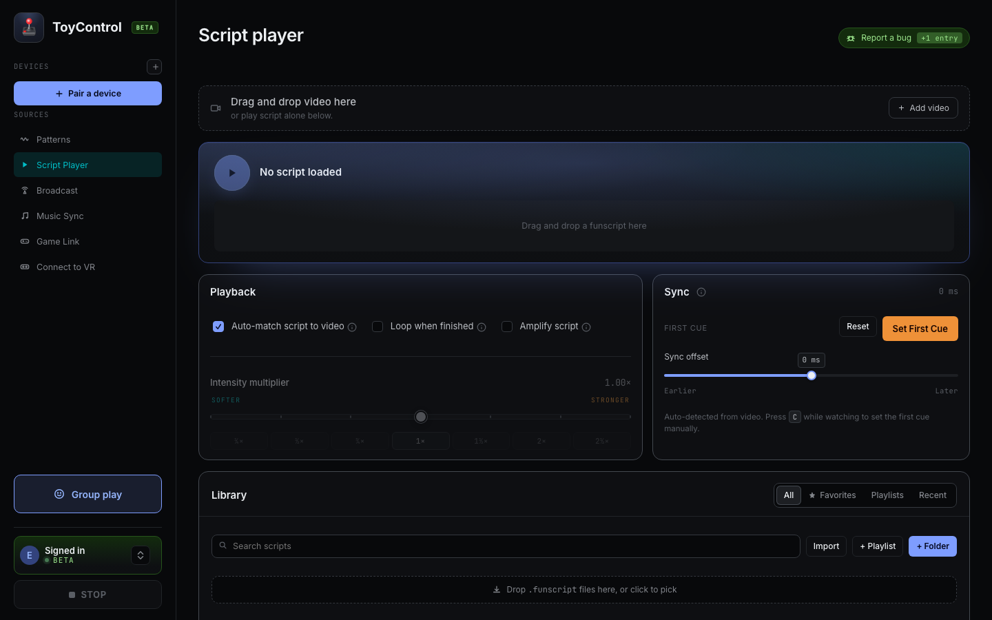 Script Player with no script loaded